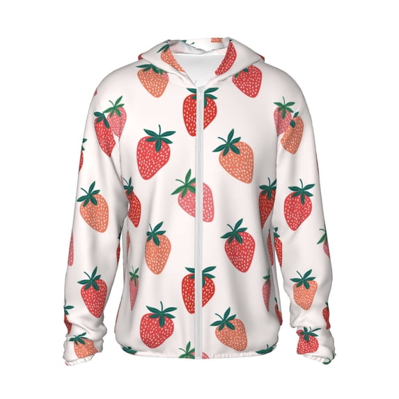 Fotbe Hand Drawn Strawberry Men's Women's UPF 50+ Sun Protection Jacket Hooded Cooling Shirt with Pockets Hiking Outdoor Performance-X-Large