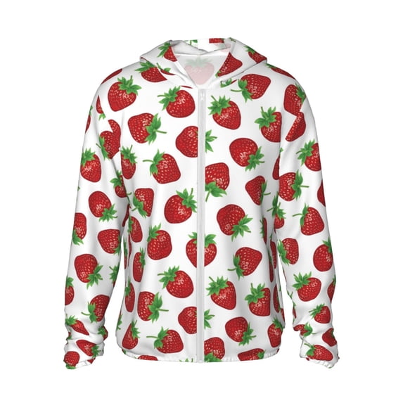 Fotbe Hand Drawn Strawberry Men's Women's UPF 50+ Sun Protection Jacket Hooded Cooling Shirt with Pockets Hiking Outdoor Performance-X-Large
