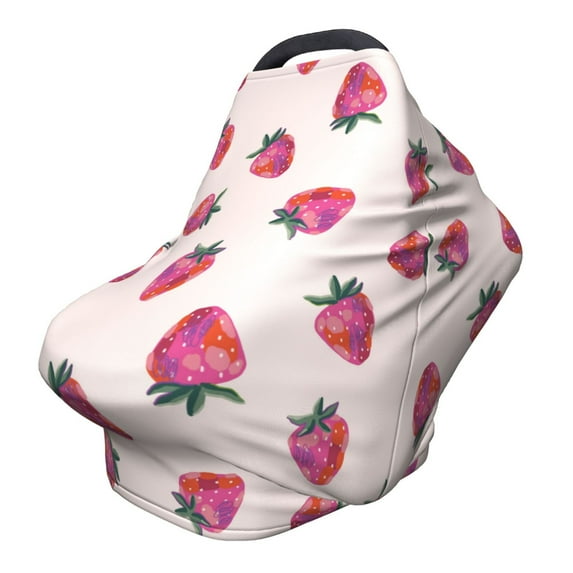 Fotbe Hand Drawn Strawberry Pattern Car Seat Covers for Babies, Nursing Breastfeeding Cover Infant Carseat Canopy, Soft Stretchy Carrier Cover