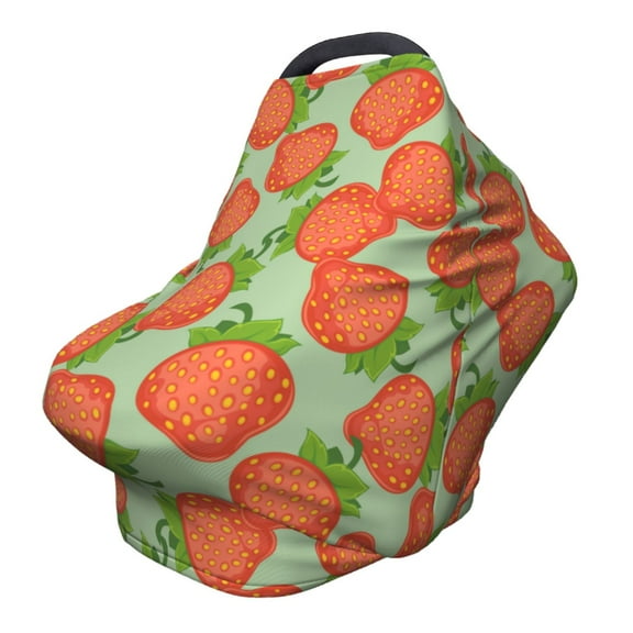 Fotbe Hand Drawn Strawberry Pattern Car Seat Covers for Babies, Nursing Breastfeeding Cover Infant Carseat Canopy, Soft Stretchy Carrier Cover