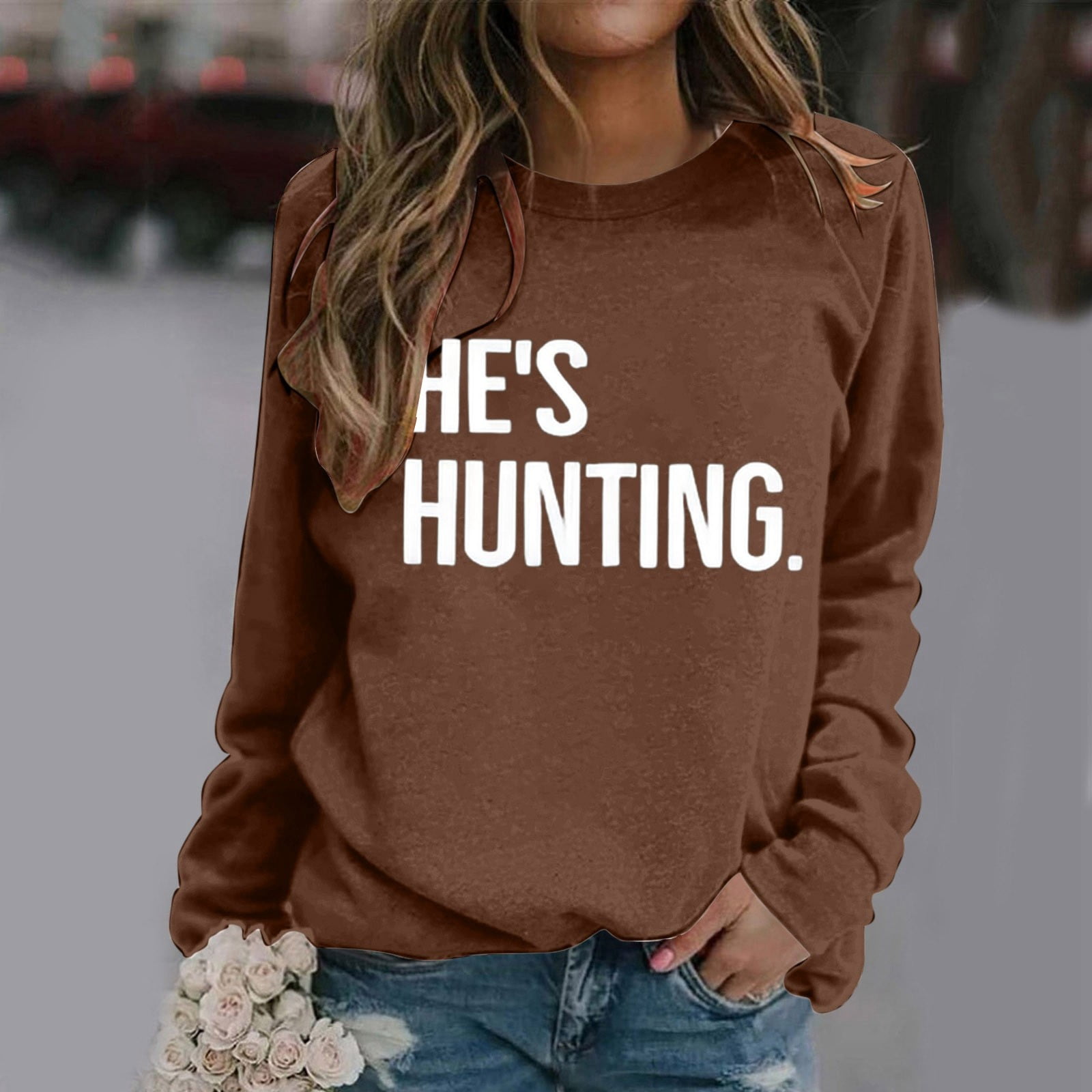 Womens Fashion Casual Long Sleeve Crew Neck Sweatshirts Printed Pullover Hoodless Sweatshirts Top Casual T Shirt Boys Size Two Short Outfits Blank Oversized Sweatshirt Hoodies Sweatsuits Women Fuzzy