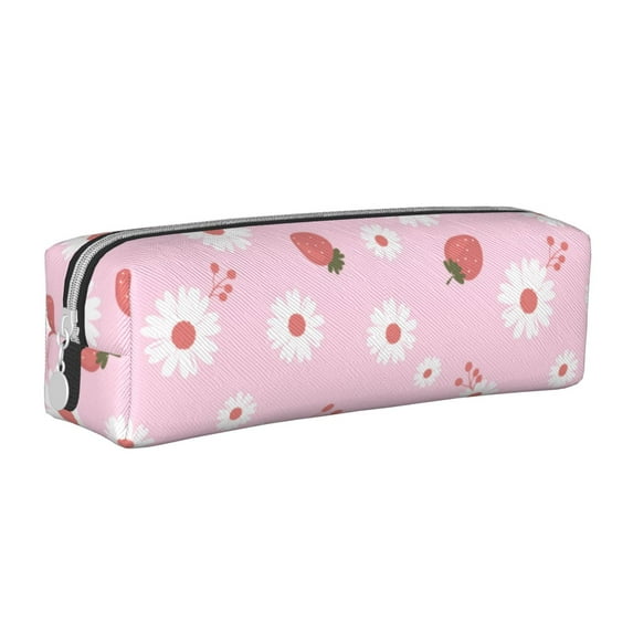 Fotbe Hand Drawn Strawberry Pattern Leather Pencil Case, Pencil Pouch with Durable Zipper, Compact and Stylish Organizer for Stationery, Art Supplies, Travel Essentials
