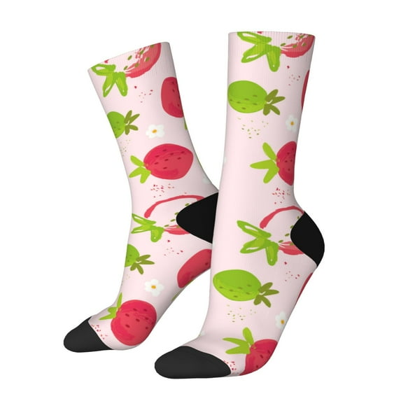 Fotbe Hand Drawn Strawberry Pattern Long Socks for Men & Women – Breathable & Stretchy Compression Socks, Ideal for Running, Travel, and Everyday Wear Size 5-11