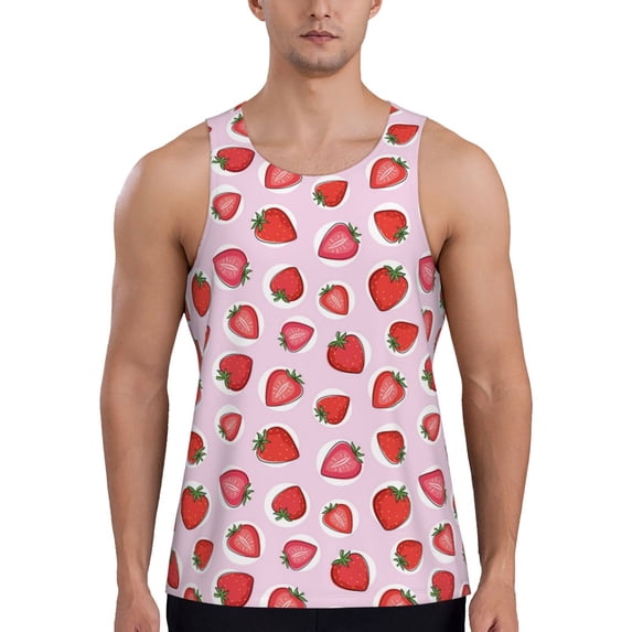 Fotbe Hand Drawn Strawberry Pattern Men's Quick Dry Workout Tank Top Gym Muscle Tee Fitness Bodybuilding Sleeveless T Shirt Breathable Workout Shirt-XX-Large