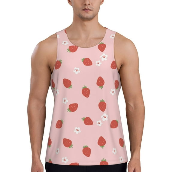 Fotbe Hand Drawn Strawberry Pattern Men's Quick Dry Workout Tank Top Gym Muscle Tee Fitness Bodybuilding Sleeveless T Shirt Breathable Workout Shirt-