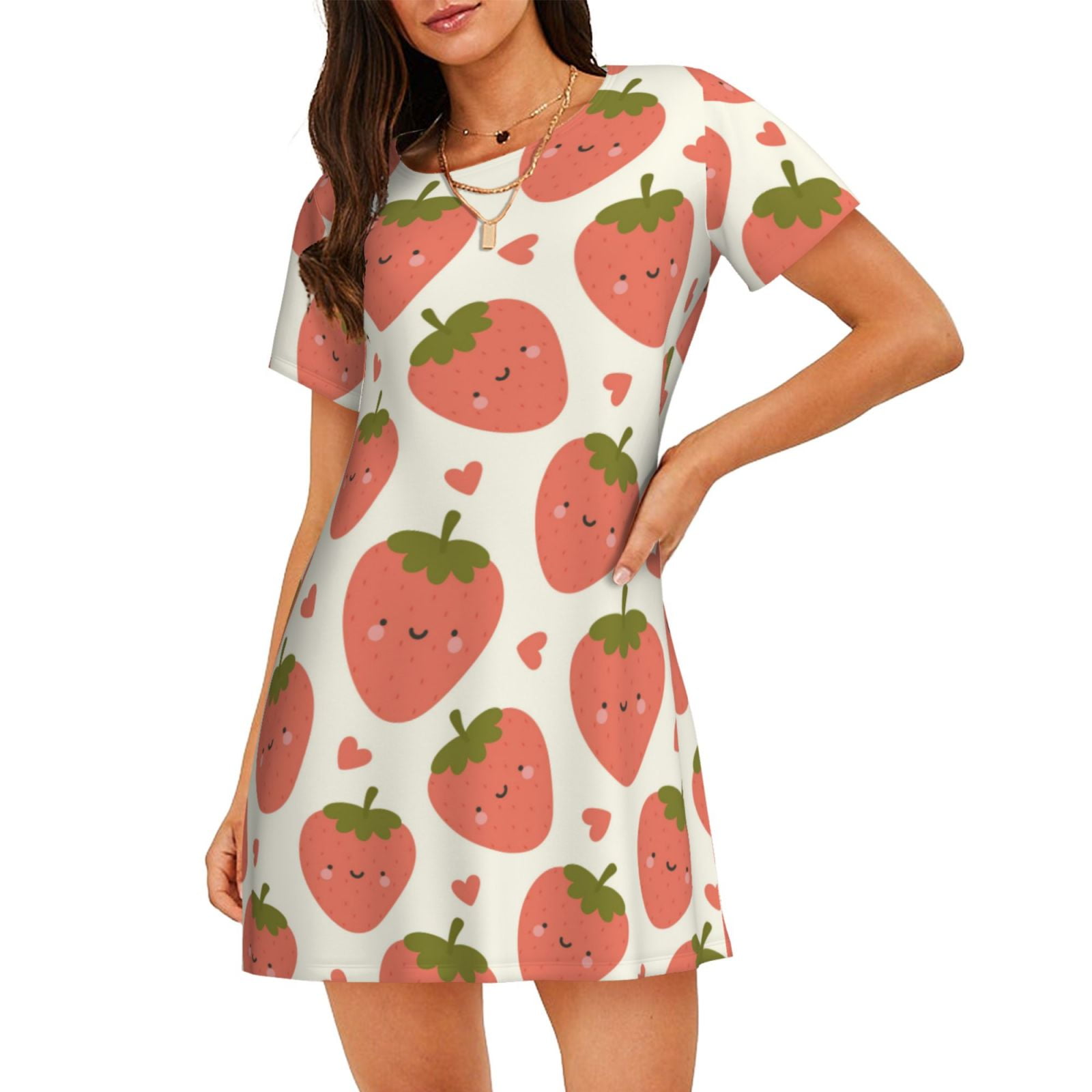 Girly Strawberry Print Nightgown - Carina