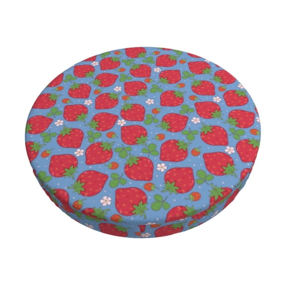 Fotbe Hand Drawn Strawberry Stool Covers Round,Waterproof Round Bar Stool Covers Bar Chair Covers Washable Stool Cushion Slipcover for 12-14 Inch Chair-