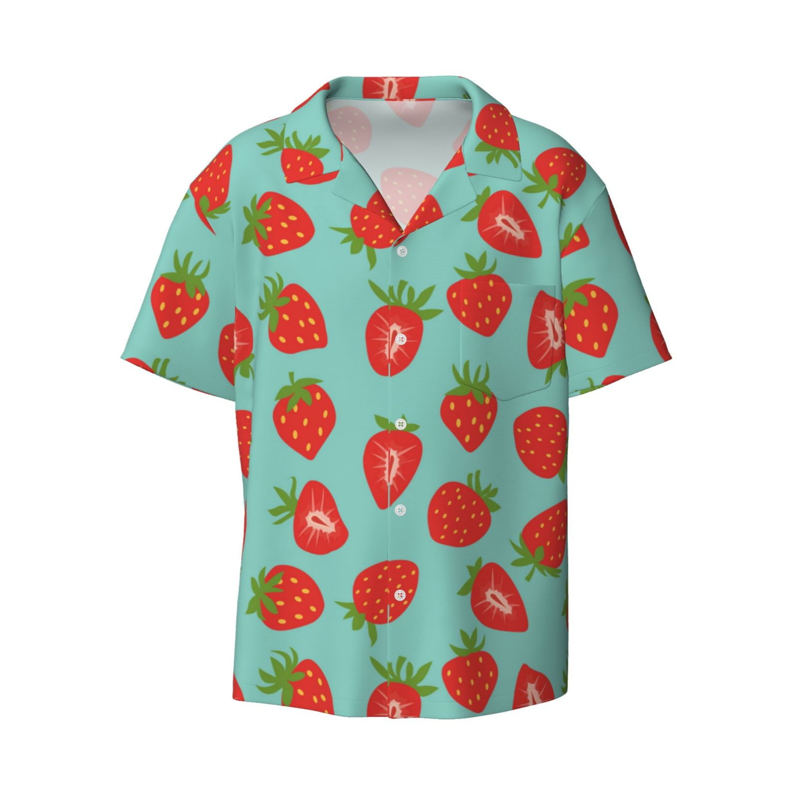 Fotbe Hand Drawn Strawberry print Short Sleeve Button Down Shirts for