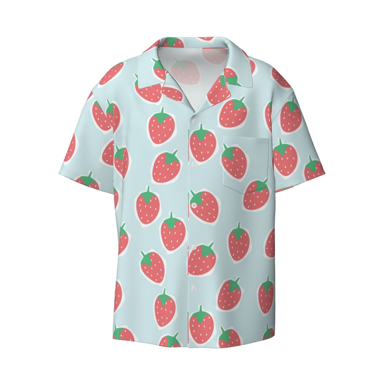 Fotbe Hand Drawn Strawberry print Short Sleeve Button Down Shirts for