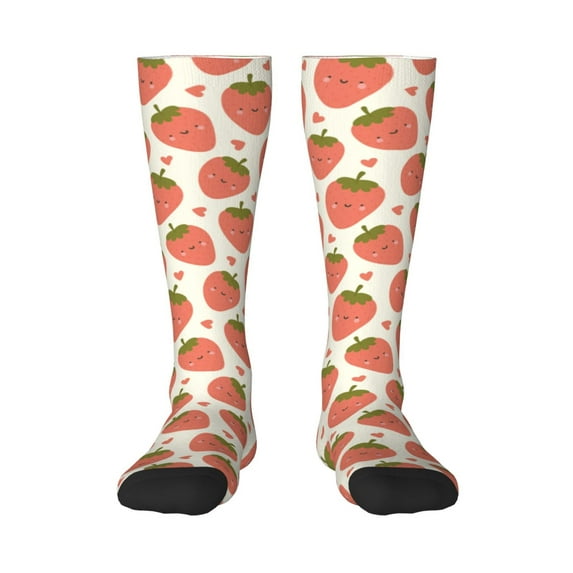 Fotbe Hand Drawn Strawberry print Women's Men's Novelty Crew Socks Cotton Socks Knee High Socks for Walking,Running,Nurses,Pregnancy