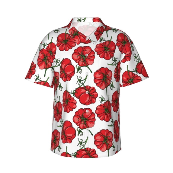 Fotbe Hand Drawn Tomatoes Hawaiian Shirt for Men Unisex Summer Beach Casual Short Sleeve Cotton Linen Button Down Shirts-Small