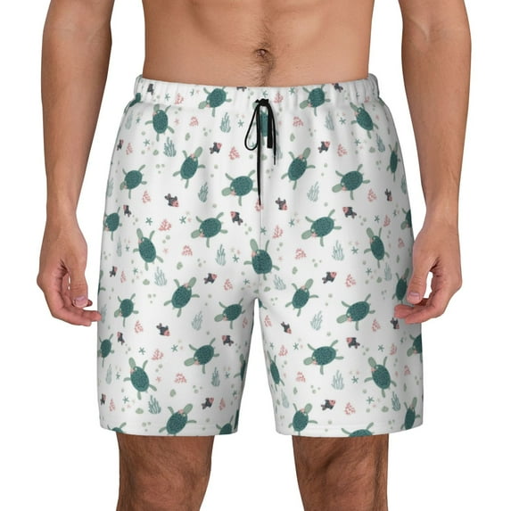 Fotbe Hand Drawn Turtle Men’s Swim Trunks Quick Dry Swim Shorts Board Shorts with Mesh Lining-Large
