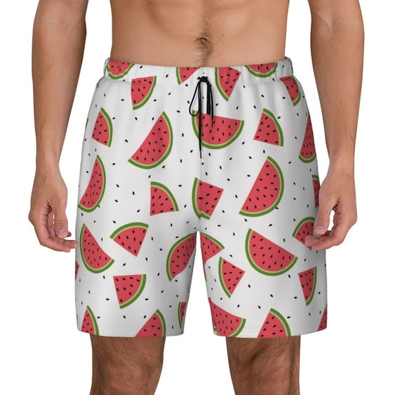 Fotbe Hand Drawn Watermelon Men’s Swim Trunks Quick Dry Swim Shorts Board Shorts with Mesh Lining-Small