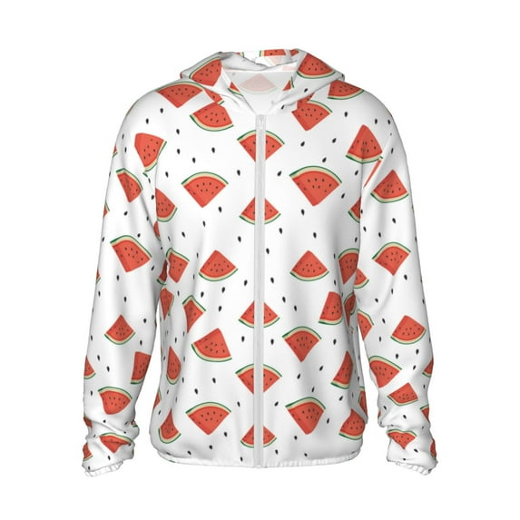 Fotbe Hand Drawn Watermelon Men's Women's UPF 50+ Sun Protection Jacket Hooded Cooling Shirt with Pockets Hiking Outdoor Performance-Large