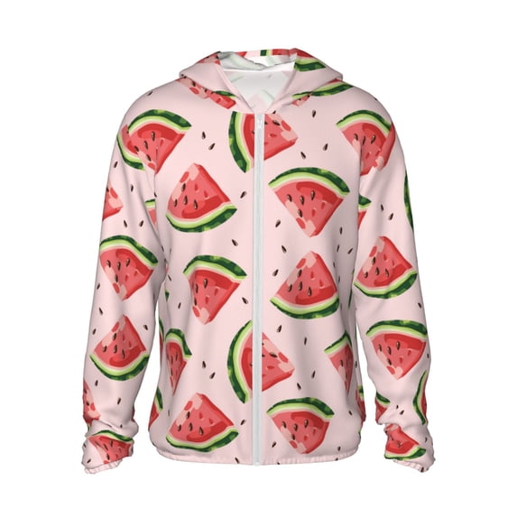 Fotbe Hand Drawn Watermelon Men's Women's UPF 50+ Sun Protection Jacket Hooded Cooling Shirt with Pockets Hiking Outdoor Performance-Small
