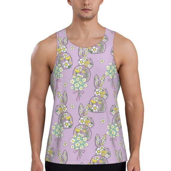Fotbe Hand drawn bunny Pattern Men's Quick Dry Workout Tank Top Gym Muscle Tee Fitness Bodybuilding Sleeveless T Shirt Breathable Workout Shirt-Large