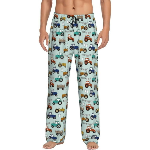 Fotbe Hand drawn tractors Pattern Men's Pajama Pants,Sleepwear Pants,Pj Bottoms Drawstring And Pockets-Small