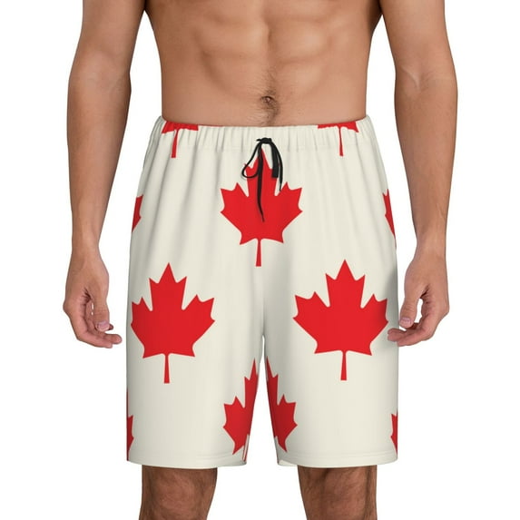 Fotbe Happy Canada Day Pajama Shorts for Men, Men's Pajama Bottoms, Sleepwear,Short Pajama Pants-3X-Large