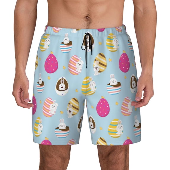 Fotbe Happy Easter Men’s Swim Trunks Quick Dry Swim Shorts Board Shorts with Mesh Lining-X-Large