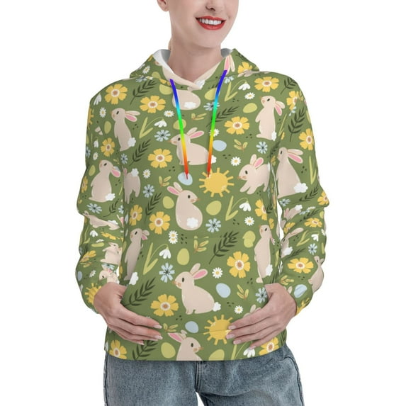 Fotbe Happy Easter Pattern Womens Long Sleeve Hoodie, Pullover Hooded Sweatshirt, Kangaroo Pocket Hoodie with Eye-catching Drawstrings-X-Large