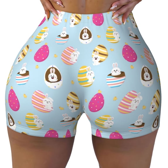 Fotbe Happy Easter Seamless Shorts, Womens Workout Shorts High Waist Stretch Booty Short for Gym/Yoga/Running/Biking-XX-Large