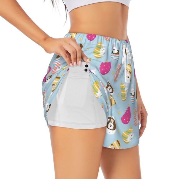 Fotbe Happy Easter Womens High Waist Running Shorts Athletic Workout Quick Dry Shorts for Women with Pockets Gym Yoga Summer Shorts-Large