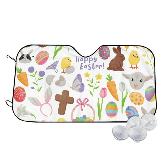 Fotbe Happy Easter1 Car Windshield Sunshade | Sun Visor Protector Front Window Shade, Keeps Out UV Rays, Keeps Your Vehicle Cool-Small