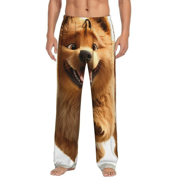 Fotbe Happy Fluffy Running Dog Men's Pajama Pants,Sleepwear Pants,Pj Bottoms Drawstring And Pockets-Medium