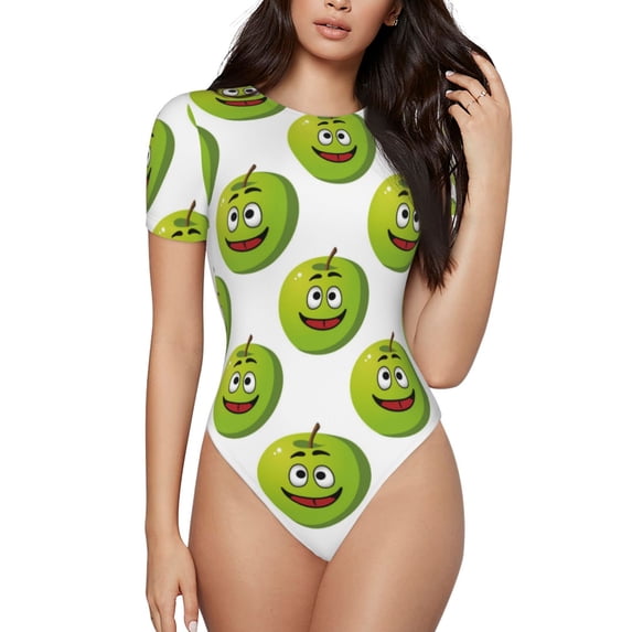 Fotbe Happy Fruit Women's Crew Neck Short Sleeves Bodysuit Tops Round Neck Slim Sleeveless Soft Comfortable Basic-Large