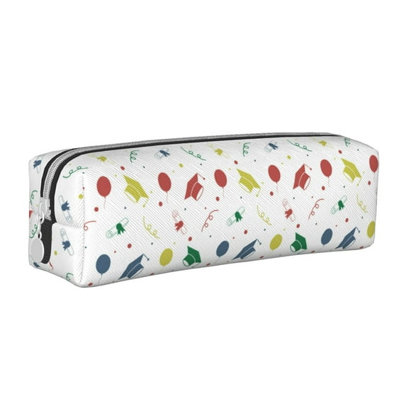 Fotbe Happy Graduation Pattern Leather Pencil Case, Pencil Pouch with Durable Zipper, Compact and Stylish Organizer for Stationery, Art Supplies, Travel Essentials