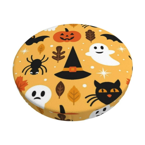 Fotbe Happy Halloween Stool Covers Round,Waterproof Round Bar Stool Covers Bar Chair Covers Washable Stool Cushion Slipcover for 12-14 Inch Chair-12 inch