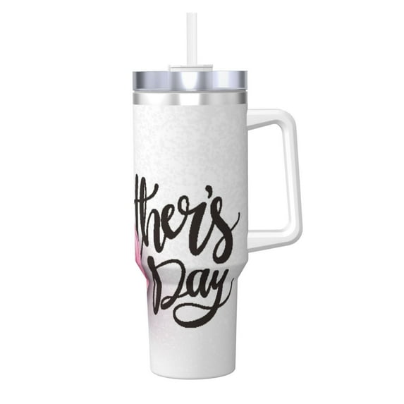 Fotbe Happy Mother's Day (3) Pattern 40oz Ice Bully With Handle And Straw Stainless Steel Vacuum Insulated Cup And 2 In 1 Straw Lid