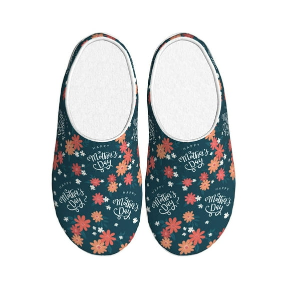 Fotbe Happy Mother's Day Pattern Women's Fuzzy Curly Fur Memory Foam Loafer Slippers Indoor Outdoor Slippers Winter Home Shoes-44/45