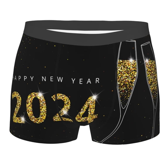 Fotbe Happy New Year 2024 (2) Men’s Total Support Pouch Boxer Briefs, X-Temp Cooling, Moisture-Wicking Underwear, Regular, Long-leg and Trunk-Small