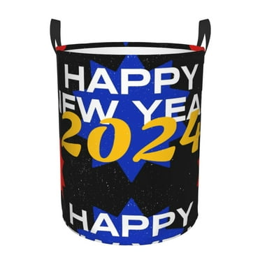 Fotbe Happy New Year 2024 (6) Laundry Basket with Handles, Waterproof Large Laundry Hamper, Wash Bag for Corner Dorm, Rolling Laundry Basket with Handles-Small
