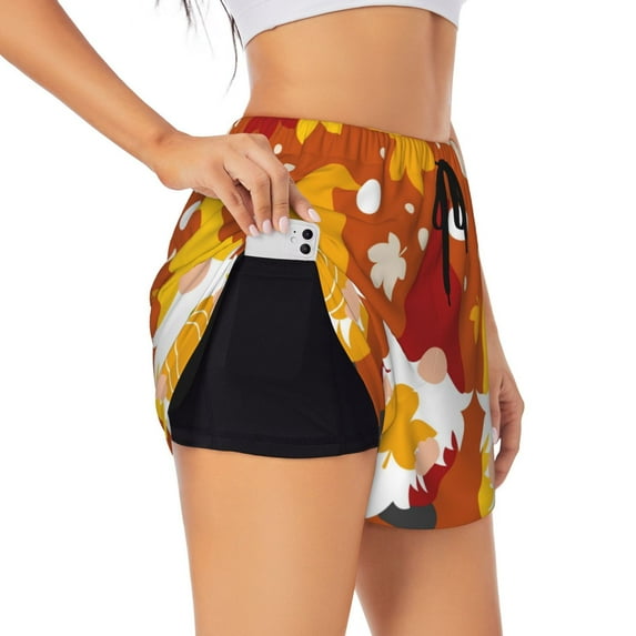 Fotbe Happy Thanksgiving Three Gnomes Womens High Waist Running Shorts Athletic Workout Quick Dry Shorts for Women with Pockets Gym Yoga Summer Shorts-Large