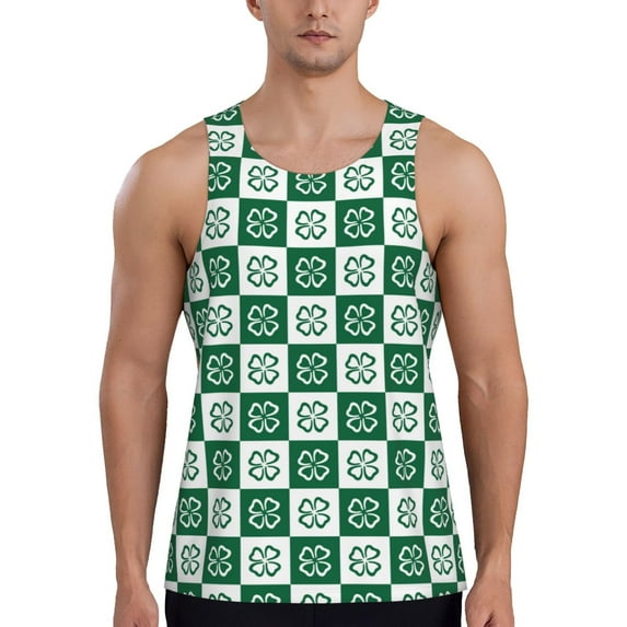 Fotbe Happy saint Patricks day Pattern Men's Quick Dry Workout Tank Top Gym Muscle Tee Fitness Bodybuilding Sleeveless T Shirt Breathable Workout Shirt-X-Large
