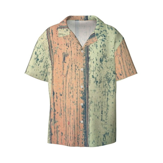 Fotbe Hardwood print Short Sleeve Button Down Shirts for Men Casual Summer Beach Wrinkle Free Shirt-Small