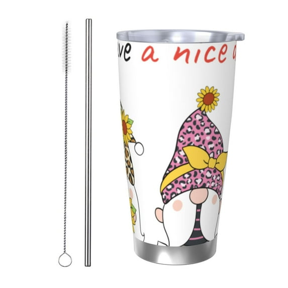 Fotbe Have a Nice Day Pattern 20 oz Tumbler Stainless Steel Vacuum Insulated Coffee Ice Cup Double Wall Travel Flask Leak-proof Coffee Cup-Straw Two-piece Set