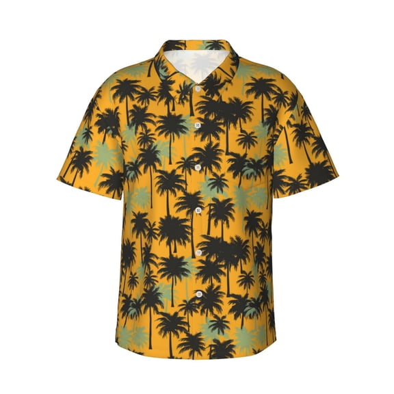 Fotbe Hawaii Palms Hawaiian Shirt for Men Unisex Summer Beach Casual Short Sleeve Cotton Linen Button Down Shirts-XX-Large