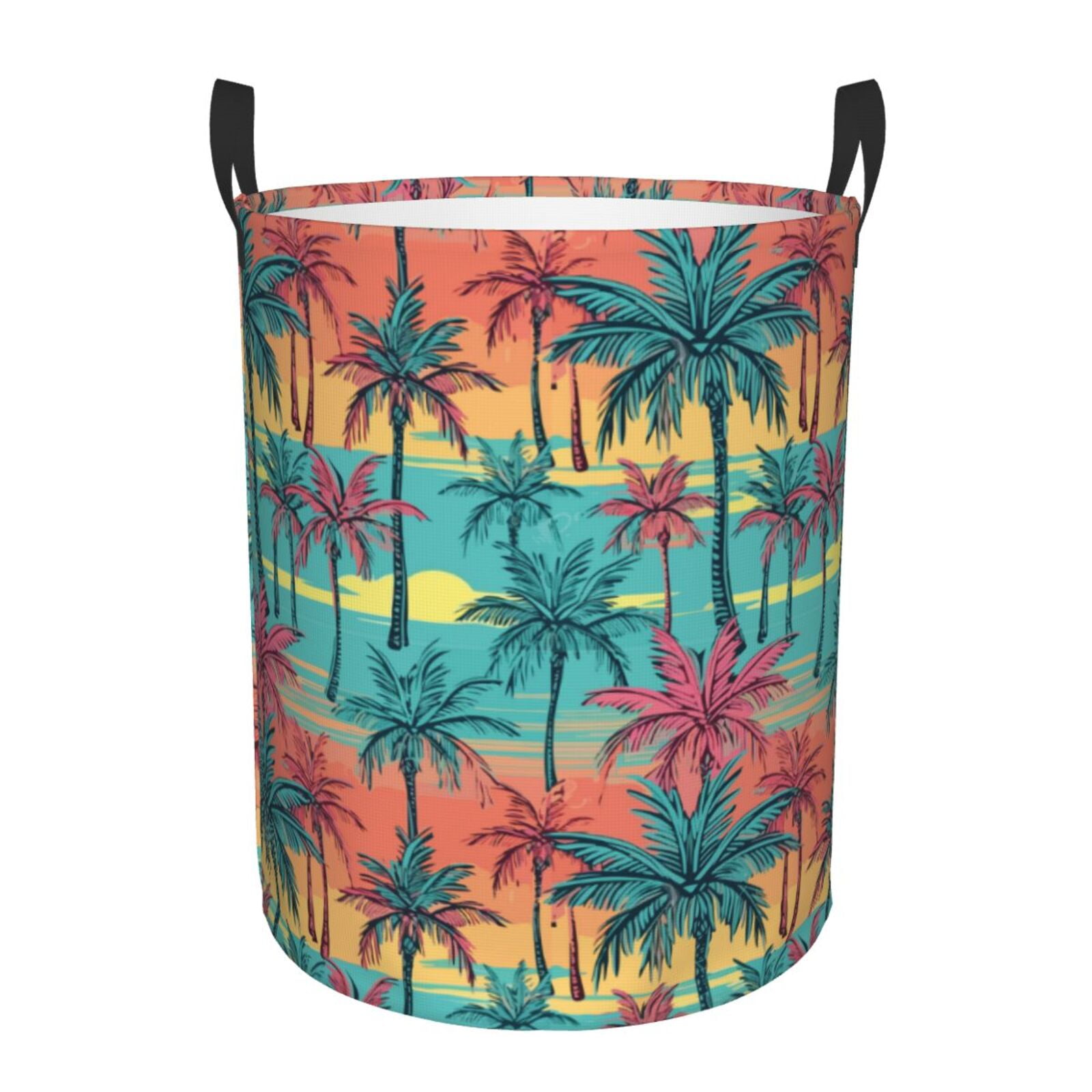 Fotbe Hawaii Palms Laundry Basket with Handles, Waterproof Large