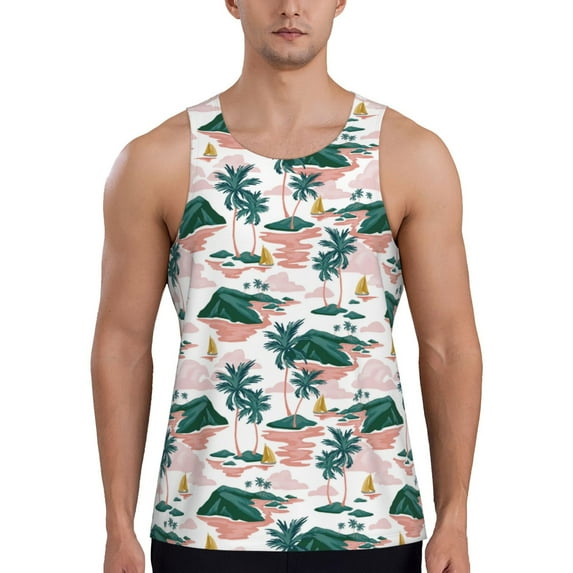 Fotbe Hawaii Palms Pattern Men's Quick Dry Workout Tank Top Gym Muscle Tee Fitness Bodybuilding Sleeveless T Shirt Breathable Workout Shirt-4X-Large
