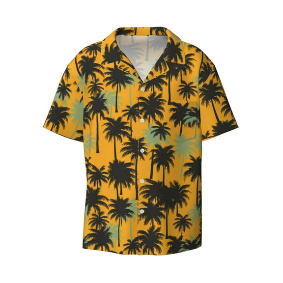 Fotbe Hawaii Palms print Short Sleeve Button Down Shirts for Men Casual Summer Beach Wrinkle Free Shirt-Medium
