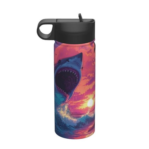 Fotbe Hawaiian Island Beach Shark Pattern 18oz Sports Insulated Kettle Stainless Steel Sports Insulated Kettle For Running Hiking Cycling Climbing Man'S Woman'S Water Bottle