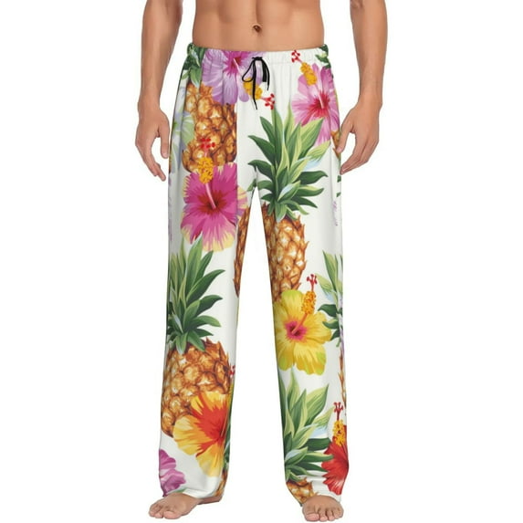 Fotbe Hawaiian Pineappl Men's Pajama Pants,Sleepwear Pants,Pj Bottoms Drawstring And Pockets-Small