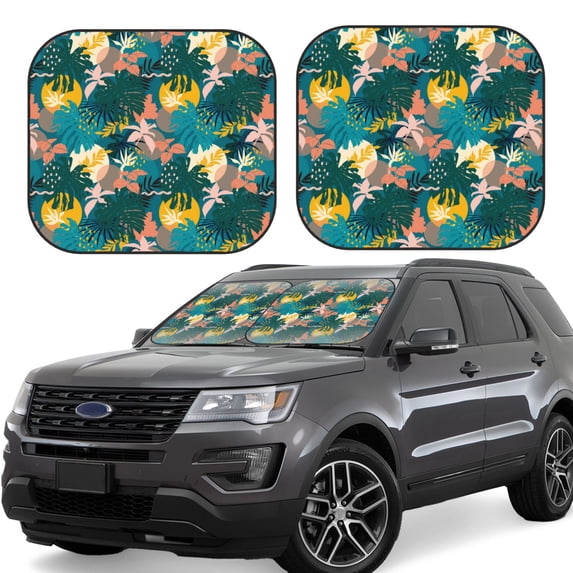 Fotbe Hawaiian Style 2-Piece Car Windshield Sun Shade | Sun Blocker for Car Windshield | Foldable Automotive Interior Accessories for Sun Protection-Large