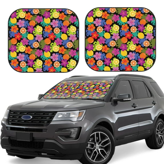 Fotbe Hawaiian Style 2-Piece Car Windshield Sun Shade | Sun Blocker for Car Windshield | Foldable Automotive Interior Accessories for Sun Protection-Medium