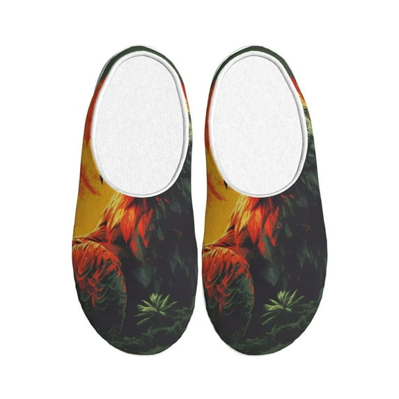 Fotbe Hawaiian Style Bald Eagle Pattern Women's Fuzzy Curly Fur Memory Foam Loafer Slippers Indoor Outdoor Slippers Winter Home Shoes-40/41