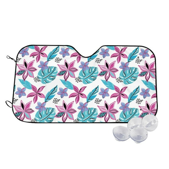 Fotbe Hawaiian Style Car Windshield Sunshade | Sun Visor Protector Front Window Shade, Keeps Out UV Rays, Keeps Your Vehicle Cool-Small