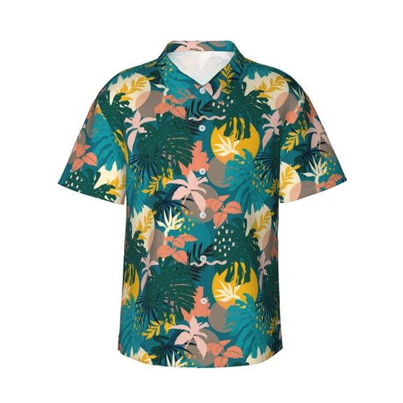 Fotbe Hawaiian Style Hawaiian Shirt for Men Unisex Summer Beach Casual Short Sleeve Cotton Linen Button Down Shirts-Medium